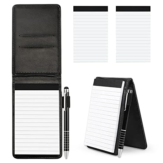 Delsen 4 Stücke Mini Notizblock-Halter-Set A7 Halter Kleine Notizblock Mini Pocket Notizbuch PU Leather Notebook mit Metall Stift und Replacement Notepads für AktivitäTen im Freien