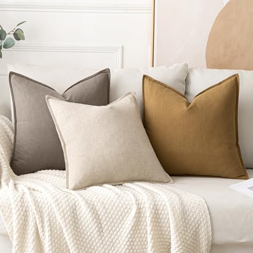 Image of MIULEE Decorative Linen Euro Sham Pillow Covers 24x24 Dune Boho Farmhouse Neutral Couch Throw Pillows for Bed Pack of 2 Accent Modern Pillowcase Sofa Livingroom Home Decor