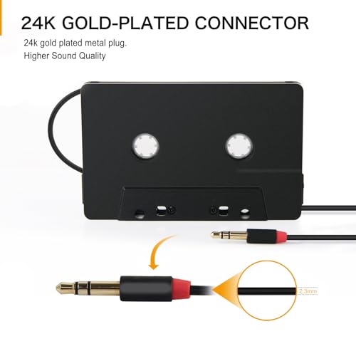 QANYEGN 3.5mm Car Audio Cassette to Aux Adapter, Stereo 4 Channel Output Cassette Tape Player, Tape Audio Adapter