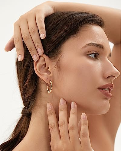 Gold Hoop Earrings Set Women: 14K Plated Hypoallergenic Open Chunky Jewelry Girls Large Thick - Big Thin Lightweight Stainless Steel Golden Loop Earring Pack #TOP2