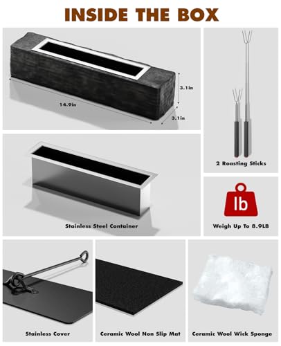 Zgrmbo Table top Fire Pit - Concrete Indoor Fire Pit Tabletop with Roasting Sticks, Rectangle Table Top Firepit, Smores Maker Kit for Indoor/Outdoor Decor, Gift for Patio Balcony - Thumbnail 2