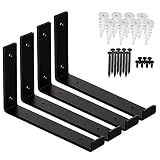 Shelf Brackets - Heavy-Duty & Extra Thick, Rustic Black Iron Finish, Includes Hardware, 4-PK - Multi