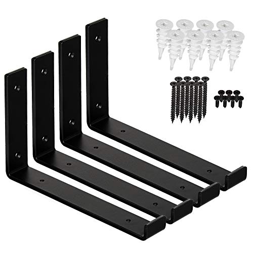 Shelf Brackets - Heavy-Duty & Extra Thick, Rustic Black Iron Finish, Includes Hardware, 4-Pk - Multiple Sizes Available (9.25") #TOP5
