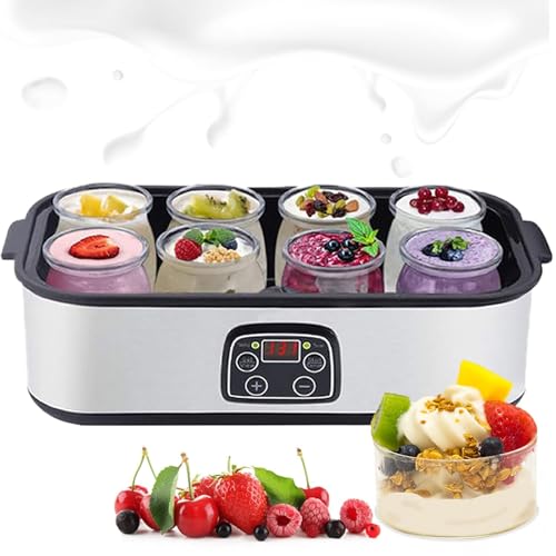 Yogurtera automática con 8 frascos de vidrio, máquina de yogur eléctrica multifunción de 1400 ml con pantalla LED,temperatura y temporizador ajustables for yogur casero fresco,for hacer yogur orgánico