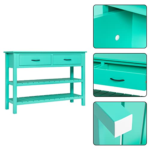 Royard Oaktree Console Table 3-Tier Entryway Table With 2 Drawers And Storage Shelves Modern Narrow Sideboard Sofa Table For Living Room,Entryway,Hallway,Light Blue #TOP5