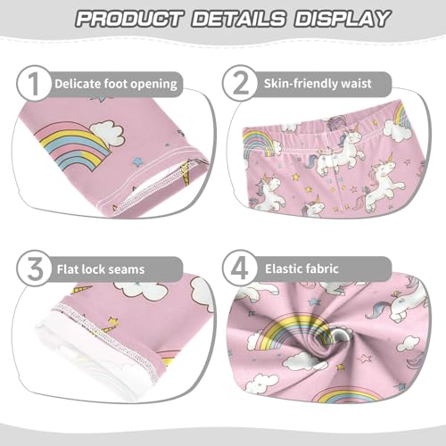 Cute Unicorns Girls' Leggings Toddler Doodles Rainbows Pink Kids Yoga Pants Dance Active Tights 4T3