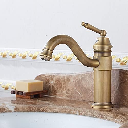 ZQFHSX Mixer Taps for Bathroom Antique Copper Basin Faucet, Cold and Hot Classic Style Water Single Handle Deck Mounted Tap LWX