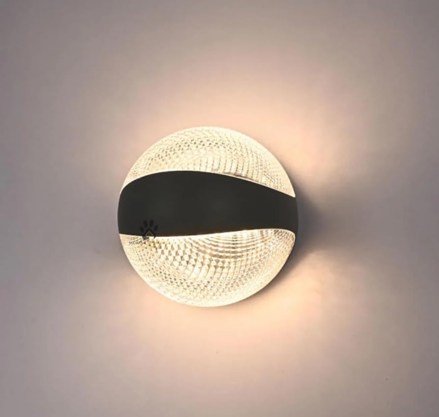 Image of blissbells Modern Round LED Wall Light with Crystal Acrylic Shade | 3 Color Changing Modes | Black Decorative Indoor Wall Lamp for Living Room, Bedroom, Hallway, Staircase & Hotel