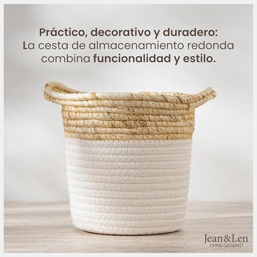 Miniatura 6 de Cesta De Almacenamiento Jean Len, Redonda, De Algodón Y Paja, Versátil Para Toallas, Cosméticos Y Pequeños Utensilios, Solución De Almacenamiento Decorativa Y Duradera, 17 X 17 Cm