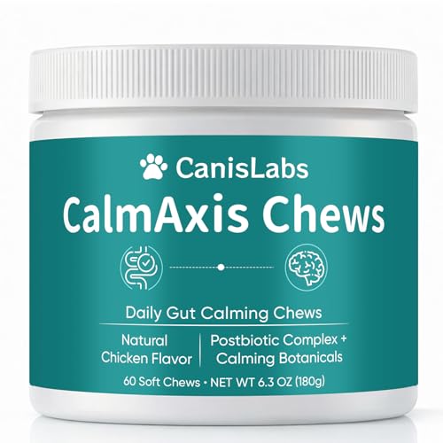 UXZQEN Calmaxis Postbiotic Chews, Calming Chews for Dogs, Daily Gut Support with Postbiotics + L-Theanine for Puppies Small All Dogs, Reduce Stress and Anxiety, Chicken Flavor, 60 Soft Chews