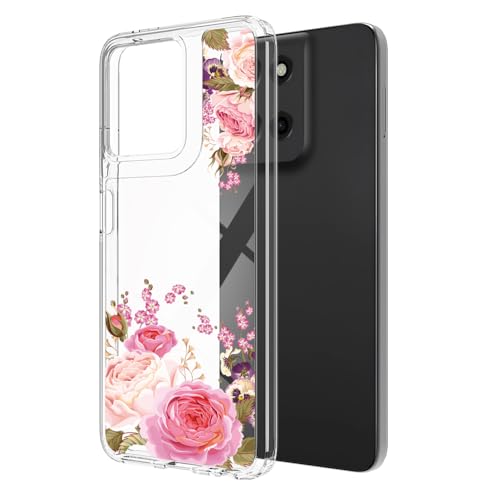 Bereajoy for Moto G 5G 2025 Case,Clear PC Back + Soft TPU Bumper Camera Lens Shock-Absorbing Protection Cover for Motorola Moto G 5G 2025 (Pink Flower)