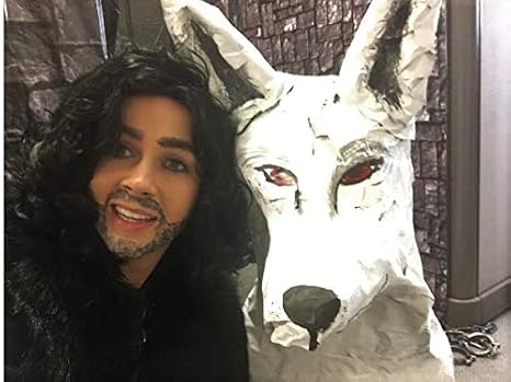 ALLAURA Jon Snow Wig Northern Snow King Wig + Shield Jon Snow Pin Bruno Short Black Curly Cosplay Wigs For Men Halloween Cosplay Halloween Costume