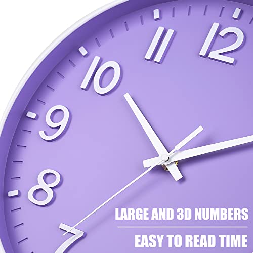 Image of HZDHCLH Purple Wall Clocks Battery Operated,12 inch Silent Non Ticking Modern Wall Clock for Living Room Bedroom Kitchen Office Classroom Decor