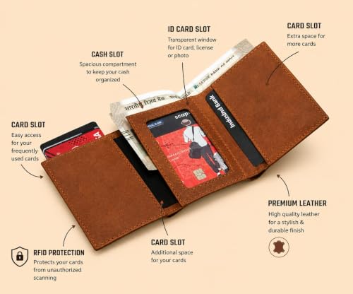 Image of Defender RFID Blocking Leather Wallet for Men | Pop-Up Card Holder with Zipper Coin Pocket & Cash Compartment | Slim Minimalist Wallet