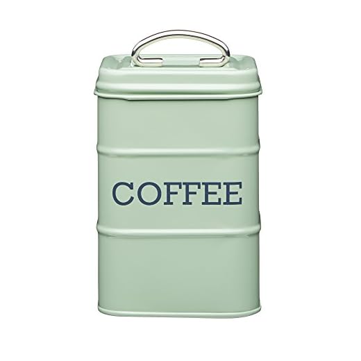KitchenCraft Lata para Conservar Café, Recipiente de Acero con Diseño Antiguo para Conservar en la Cocina, Colección Living Nostalgia, Color Salvia Inglesa, 11x11 x17cm, 1 Recipiente de Metal