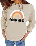 QYZ-Top Womens Good Vibe Rainbow Sweatshirts Casual Positive Vibe Quote Inspirational Long Sleeve Comfy Pullover Tops beige l