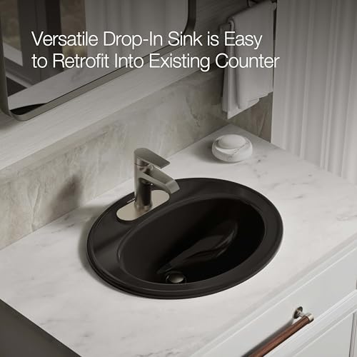 KOHLER K-2196-4-7 Pennington Self-Rimming Bathroom Sink, Black Black by Kohler - Image 5