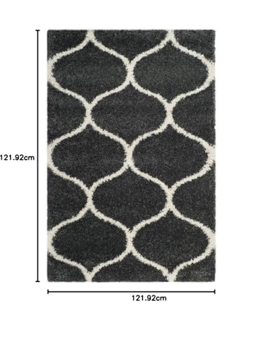 Image of Handwoven Microfibre 3D Rug for Living Room (Dark Grey & Ivory Moraccan, 4 X 4 Feet (Square), Microfibre)
