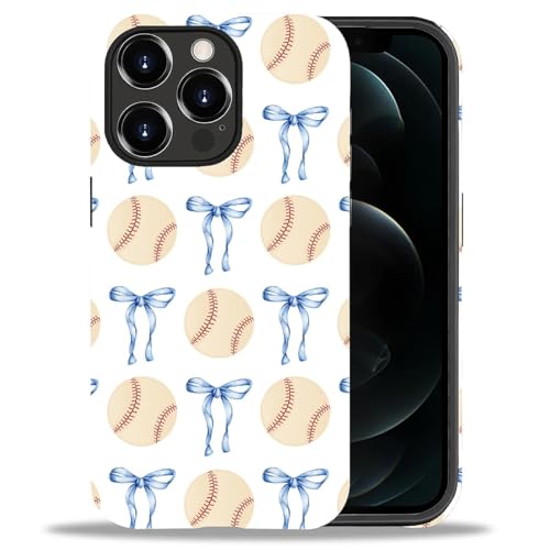 yicomon Compatible with iPhone 12/12 Pro Case, Baseball Blue Bow Pattern Print Matte Phone Case Durable Fashion Funny Liquid Silicone Case Soft Anti-Scratch Shockproof Protective Cover