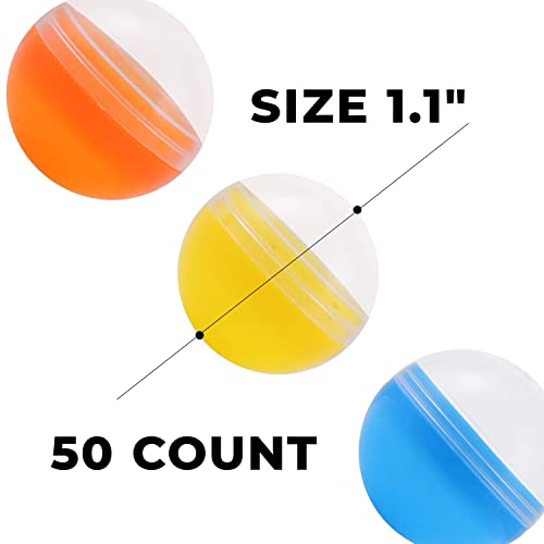 Entervending Vending Machine Capsules - 1.1 Inch Tiny Semi-Translucent Empty Clear-Colored Round Capsules - 50 Pcs Gumball Machine Containers - Plastic Capsules for Toys - Small Colored Containers