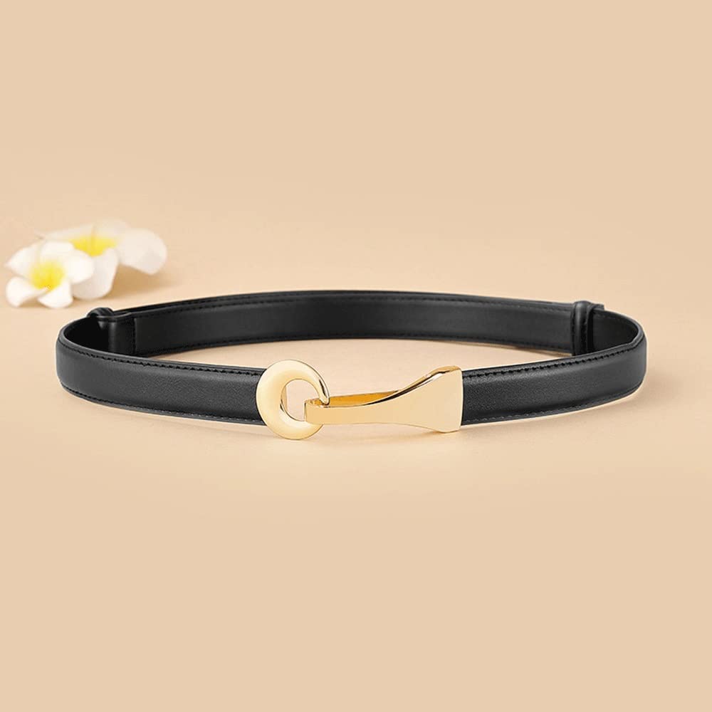 Adjustable Leather Ladies Dress Belts Skinny Thin Women Waist Belts Strap Gold Color Buckle Female Belts Color Black