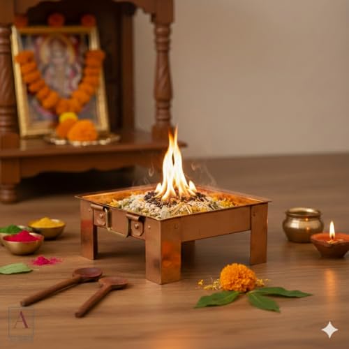 Image of Copper Hawan Kund for Home Pooja | ASHT Kamal Design Havan Kund | Premium Copper Homa Kundam for Havan & Homam Rituals. (10 INCHES)