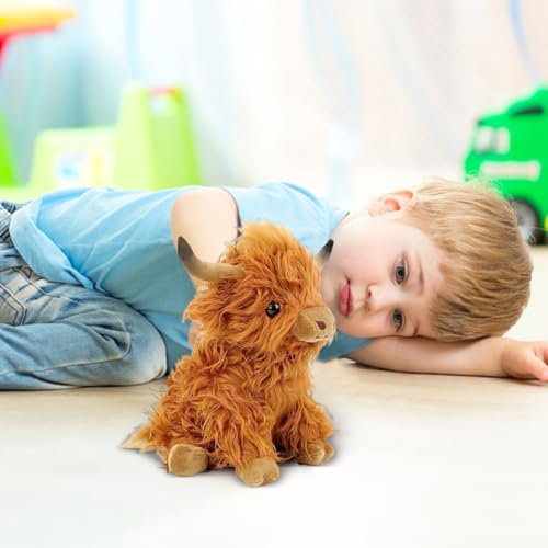 ZOOMPIL Hochlandkuh Plüschtier, 25cm Hochlandkuh Stofftiere, Stofftier Figur Spielzeug Rind, Kuschel Langhaar Stier SpielzeugSpielzeugpuppe Plüschtier für Kind