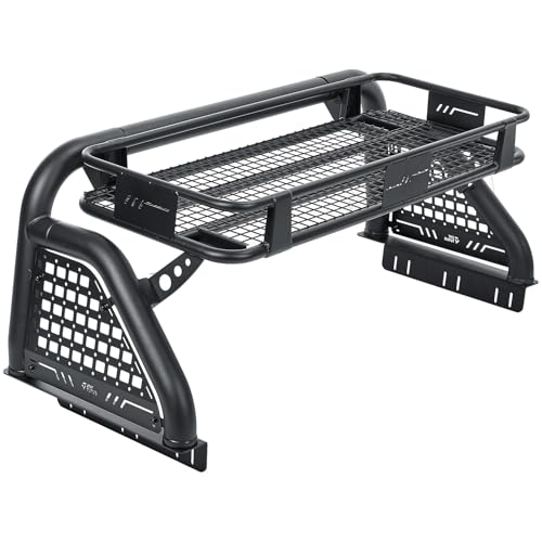 JOYTUTUS Roll Bar for Truck with Cargo Basket for Gladiator JT 2020-2026 & Tacoma 2015-2023, Heavy-Duty Extendable Chase Rack for Mid-Size Truck, Holds up to 660LB