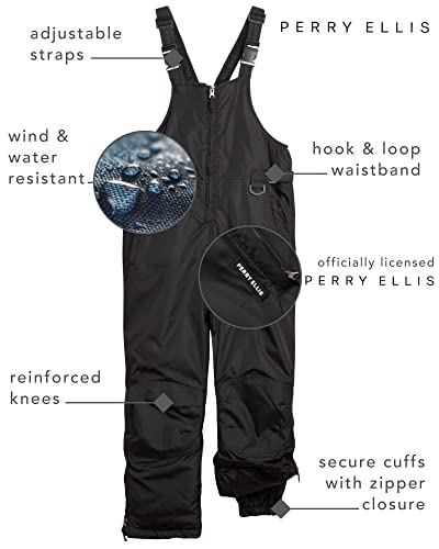 Perry Ellis Kids Snow Bib - Insulated Waterproof Bib Snow Pants with Secure Zip Cuff - Winter Pants For Girls and Boys (5-18), Size 8-10, Black