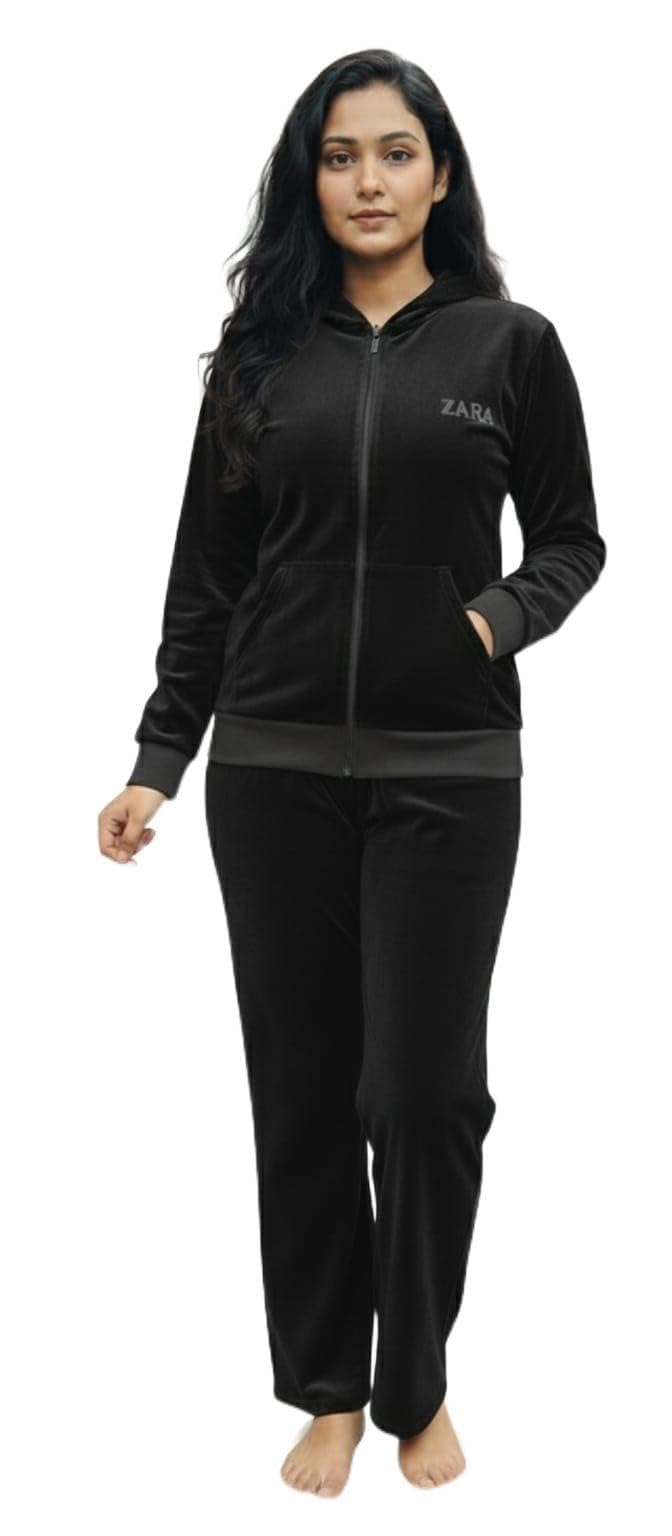 Women's Velvet Tracksuit Set, Burgundy Red, Zip-Up Hoodie with Front Pockets and Matching Pants, Lounge Wear (IN, Alpha, XL, Regular, Black)-image-10