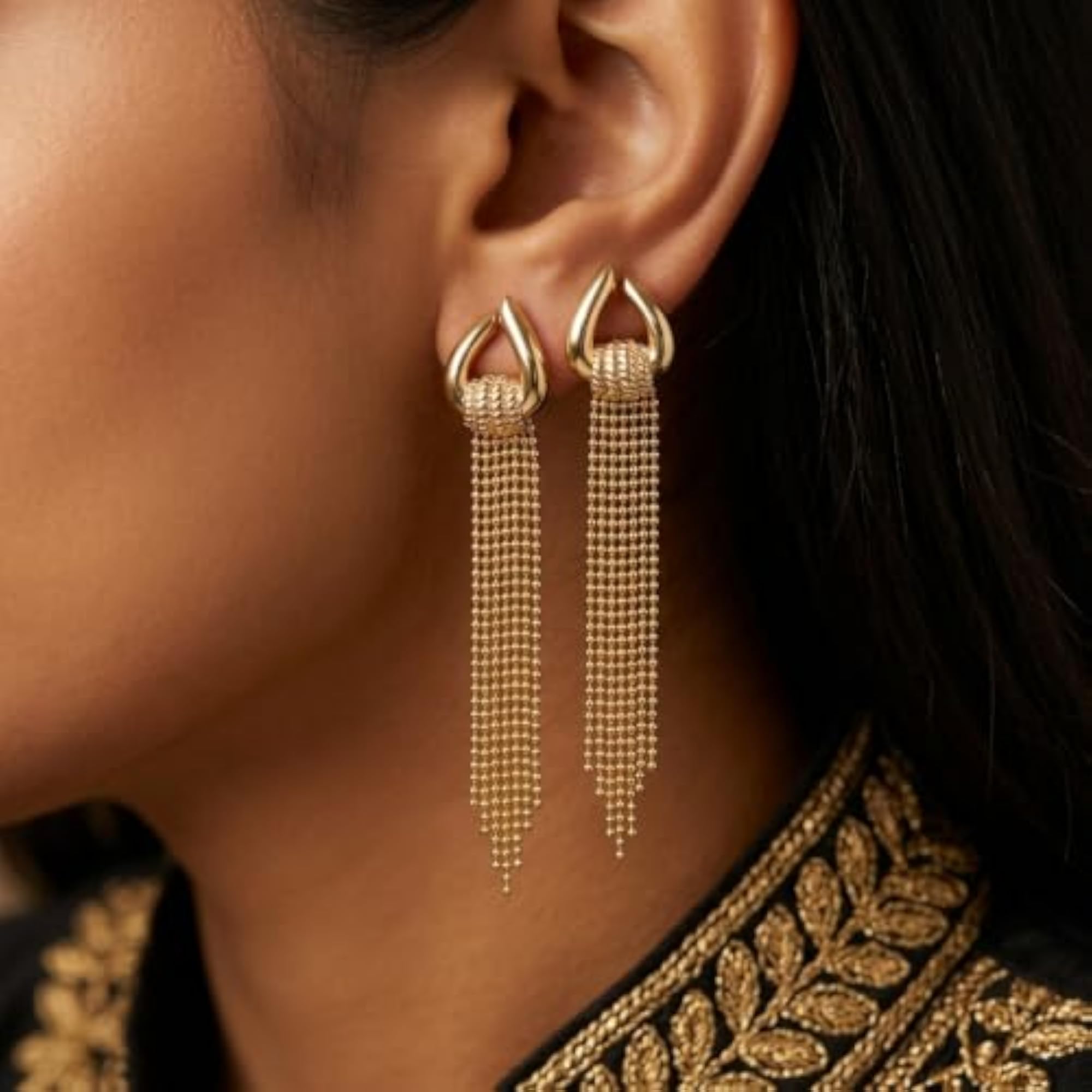 Gold Tassel Earrings, Stylish Statement Design