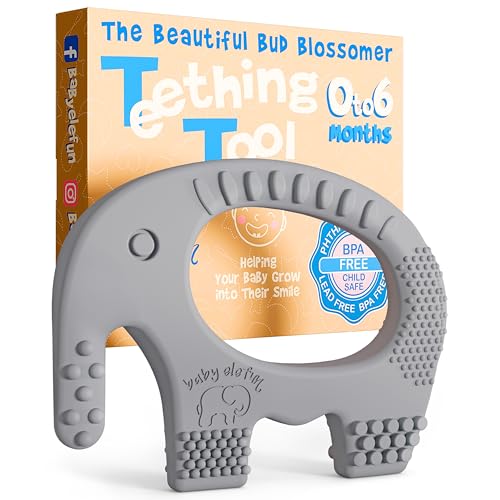 Image of Baby Elefun 5X Pain Relief Smart Teether - Zero Developmental Delay Silicone Teething Toy Ring for Babies 0 to 6 Months - Cute Infant Shower Gift