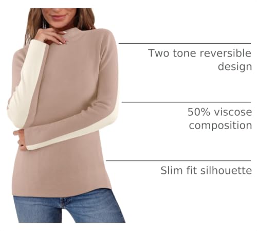 Image of MEROKEETY Women's 2025 Fall Mock Neck Lightweight Pullover Sweater Fitted Ribbed Long Sleeve Color Block Knit Tee Shirt Tops