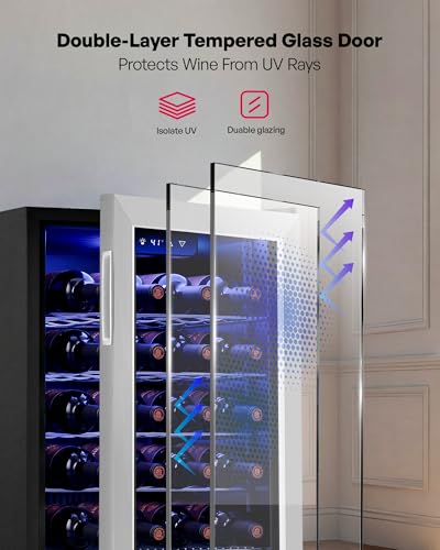 Image of Icyglee 25 Bottle Compressor Wine Cooler Refrigerator, Freestanding Wine Cellar, 41-64F Adjustable Temperature, Double-layer Glass Door, for Home Bar, Red and White Wine, Silver