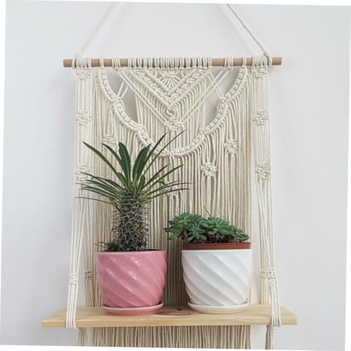 Étagère murale bohème rangement macramé décoration murale coton blanc