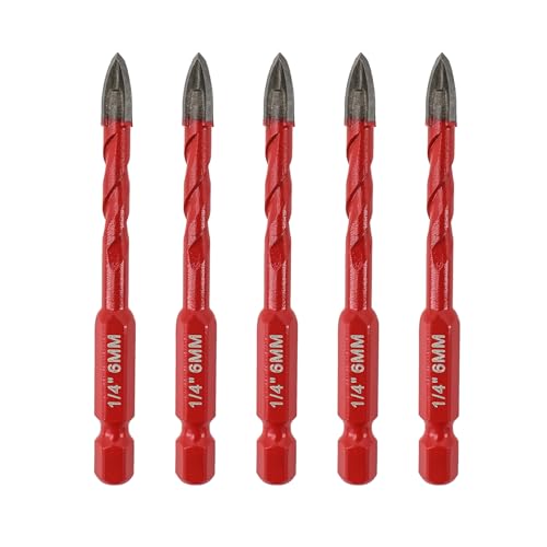 FOCSTOL Juego Brocas Seco - 5 piezas 6mm Juego Brocas Carburo con Cambio Rápido Mango Hexagonal para Madera Plástico Albañilería Cerámica Hormigón Mármol
