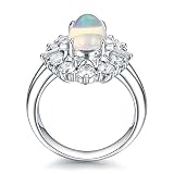 KnSam Women Ring 18K, 1.18Ct White Opal Oval Shape White Gold Ring Size N 1/2