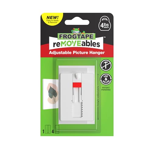 FrogTape reMOVEables Adjustable Picture Hanger, Removable Damage Free Picture Hanging Kit Without...