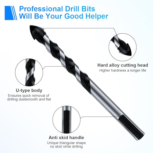 flintronic Fliesenbohrer Set, Fliesenbohrer Glasbohrer Set, 6 Stück Fliesenschneider-Set(4/6/6/8/10/12mm), Legierung Bohrer Sets für Kohlenstoffstahlfliesen, Holz, Keramik, Glas, Beton, Kunststoff