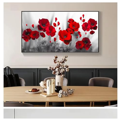 Tableau fleurs rouges encadré AEFOUU décoration intérieure affiche 60x110cm