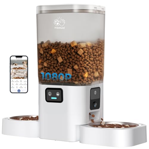 Frienhund Dual Automatic Cat Feeder with Camera for 2 Cats: 5G WiFi Automatic Dog Feeder with Night Vision, 7L Auto Cat Food Dispenser with Two Camera for Multiple Pet, Easy to Clean-29 Cup(ACF180W-A)