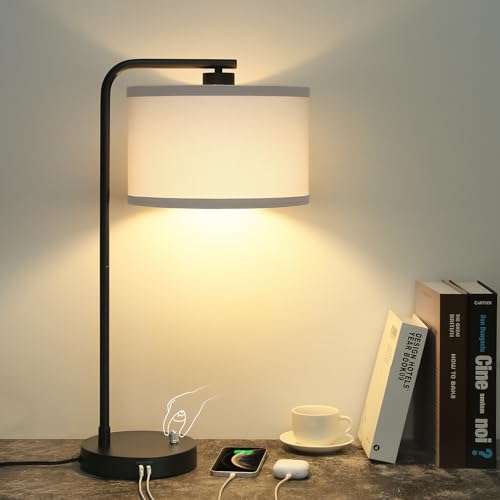 Seaside village Table Lamp for Bedroom with USB C+A Ports,