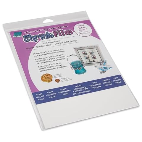 Grafix KSF6-WIJ Printable Shrink Film 8.5X11 6PC, 6-Pack, White, 6 Count Cover