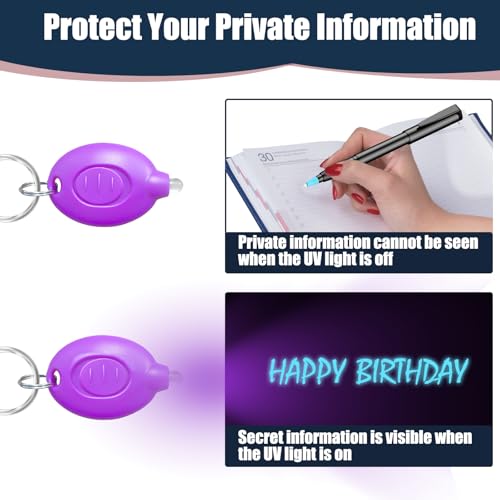 klumuke Canetas de tinta invisível com luz UV, canetas Magic Spy com mini chaveiro UV LED lanternas