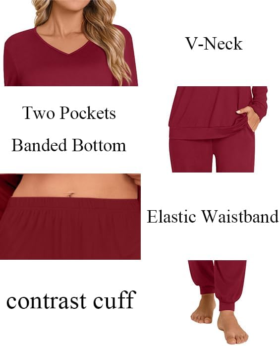 Anydoll Womens Pajamas Sets 2 Piece Lounge Set Long Sleeve Pjs Fall Joggers Pants Sleepwear with Pockets - Image 5