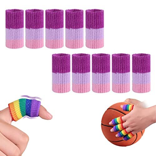 seaNpem 10 Pcs Finger Sleeves for Sports, Thumb Splint Brace Support Breathable Compression Protector for Trigger Finger, Arthritis, Basketball, Volleyball, Tennis, Badminton (Purple-pink)
