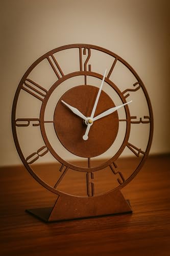 Image of Modern Artistic Decorative Metal Table Analog Clock with Sweep and Silent Machine, Desk Clock for Living Room, Dining Room, Office, Home Decor, Copper, 18x20 CM