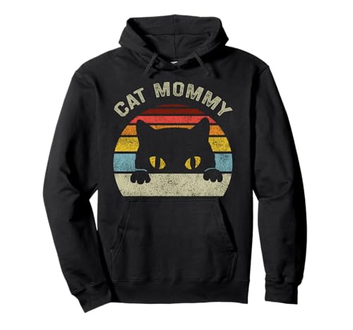 Gatto Mamma Donne Vintage Retro Nero Gatti Mamma Festa della Mamma Felpa con Cappuccio