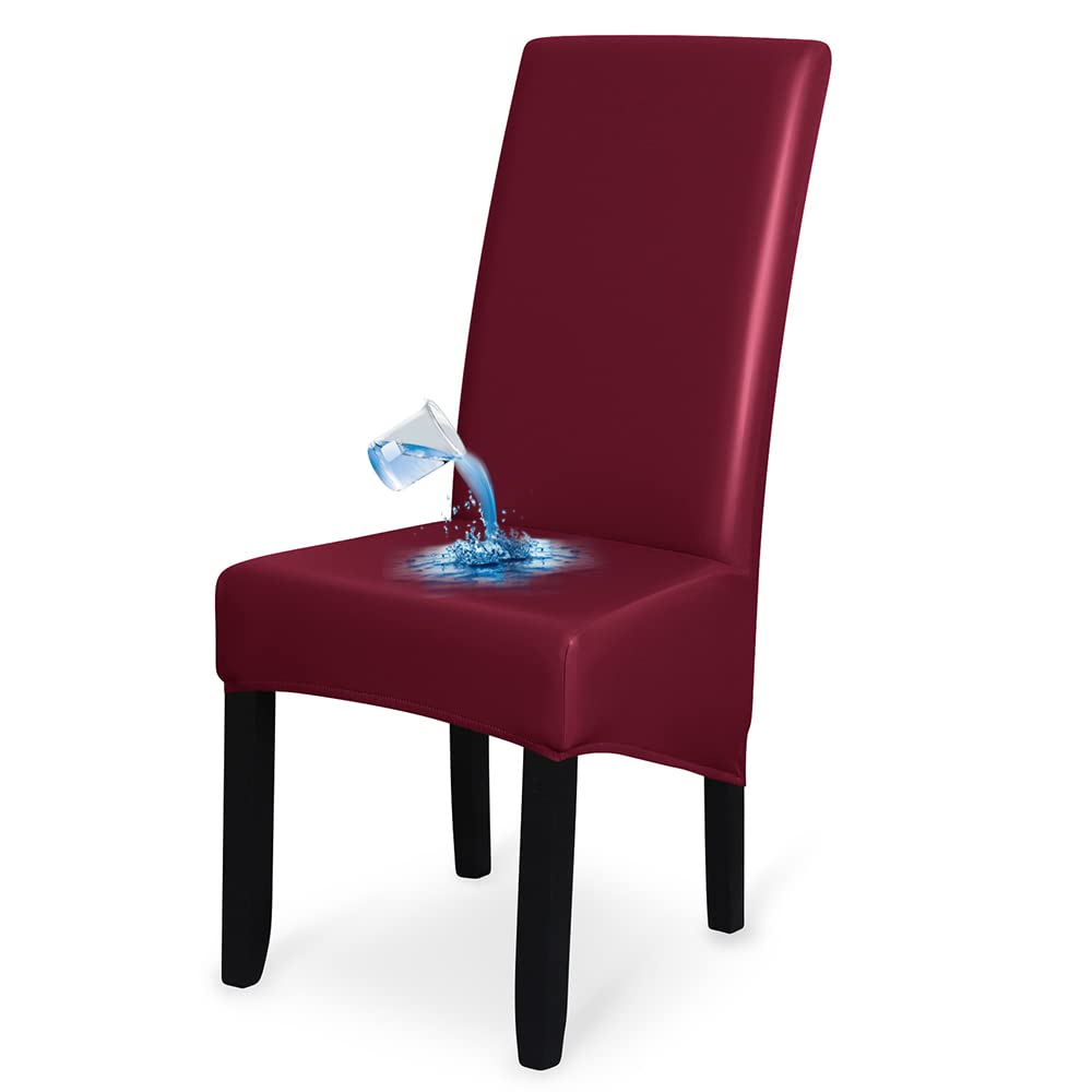 Bestenrose XL Chair Covers for Dining Room Chair Cover Set of 6 PU Waterproof Seat Cover Removable High Back Chair Slipcovers Large Seat Covers Chair Protective for Home Restaurant,Burgundy โ image 1
