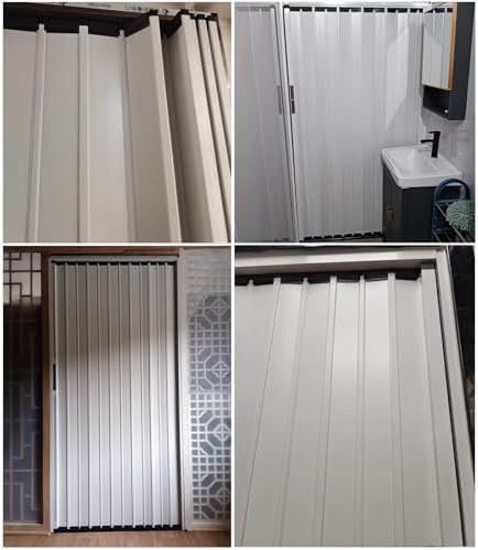 White Aluminum Accordion Soundproof Folding Door, Interior Room Divider for Bedroom, Closet, Stairwell, Entryway - Privacy Partition with Lock, 95x203cm (37.4x80in)